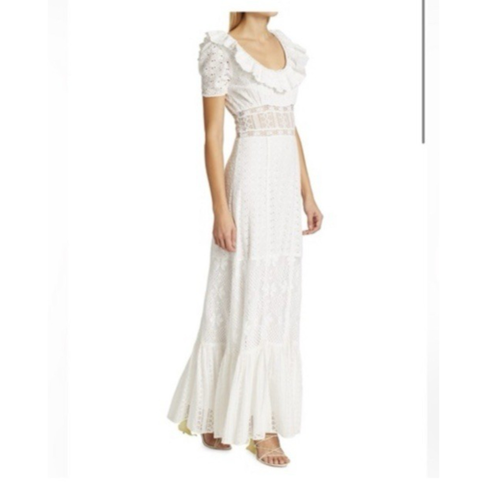 Love Shack Fancy Stacie Dress 2 Maxi Long White Lace Aline Short Sleeve